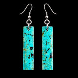 Natural Turquoise Rectangle Hook Earrings (E108)