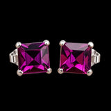 6mm Purple CZ & Solid 925 Sterling Silver Faceted Square Stud Earrings