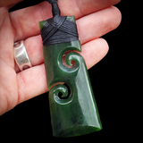 Natural Jade Double Koru Toki Pendant Necklace (N1104)