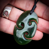 NZ Greenstone / Pounamu Triple Koru Pendant Necklace (N648)