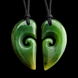 2pcs Matching Set Koru Heart Natural Jade Pendant Necklaces (N2281)