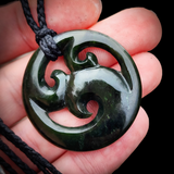 NZ Greenstone / Pounamu Triple Koru Pendant Necklace (N775)