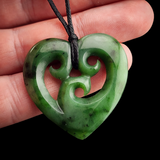 Natural Jade Triple Koru Heart Pendant Necklace (N2138)