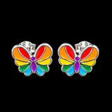 Childrens 925 Sterling Silver Rainbow Butterfly Stud Earrings