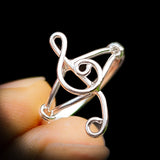 (M) Solid 925 Sterling Silver Treble Clef Music Note Ring