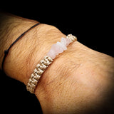 Natural Rose Quartz Chip Tan Macrame Bracelet