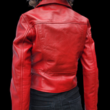 50% OFF SALE. Cherry Blaze - Womens REAL Genuine Leather Jacket - Red Side Zip