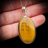 Silver Plated & Natural Tiger Eye Handmade Oval Pendant & Chain Necklace (30X25)