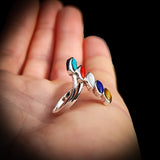 Solid 925 Sterling Silver & Natural Mixed Gemstone Leaf Ring