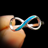(Q) Solid 925 Sterling Silver & Created Opal Infinity Ring