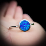 (R) Solid 925 Sterling Silver & 8mm Created Opal Round Solitaire Ring