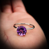 Solid 925 Sterling Silver & Natural Amethyst 8mm Faceted Clawed Signet Ring
