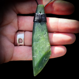 NZ Greenstone Pounamu Stylized Toki Pendant Necklace (N705)