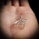 (M) Solid 925 Sterling Silver Treble Clef Music Note Ring