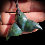 NZ Greenstone / Pounamu Whale Tail Pendant Necklace (N716)
