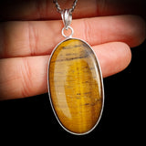 Silver Plated Natural Tiger Eye Handmade Oval Shaped Necklace (30X43)