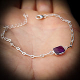 Solid 925 Sterling Silver Natural Amethyst Handmade Chain Bracelet