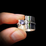 (R) Solid Sterling Silver & Natural Amethyst Rustic Handmade Cuff Ring