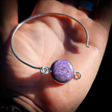 Solid 925 Sterling Silver & Natural Charoite Handmade Cuff Bracelet