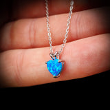 Solid 925 Sterling Silver & Created Blue Opal 7mm Heart Pendant Necklace