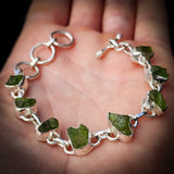Solid 925 Sterling Silver & Natural Raw Peridot Handmade Chain Bracelet