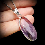 Silver Plated Natural Amethyst Handmade Oval Pendant & Chain Necklace (30X32)