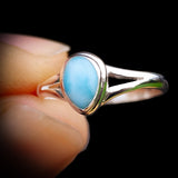 Solid 925 Sterling Silver & Natural Larimar Pear Ring