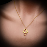 Gold 925 Sterling Silver Double Heart CZ Pendant Necklace