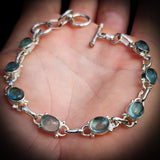 Solid 925 Sterling Silver Natural Aquamarine Handmade Chain Bracelet