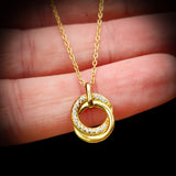 Solid 925 Sterling Silver Gold CZ Diamond Double Ring Necklace