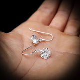 8mm Clear CZ & Solid 925 Sterling Silver Round Hook Earrings