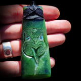 NZ Greenstone / Pounamu Taniwha Etched Toki Pendant Necklace (N711)