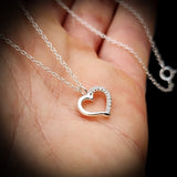 Solid 925 Sterling Silver & Half CZ Diamond Heart Pendant Necklace