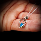 Solid 925 Sterling Silver & Created Blue Opal Double Heart Pendant Necklace