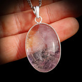 Silver Plated Natural Amethyst Handmade Oval Shaped Necklace (30X47)