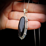 Solid 925 Sterling Silver & Natural Black Onyx Handmade Pendant & Chain Necklace