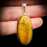 Silver Plated & Natural Tiger Eye Handmade Oval Pendant & Chain Necklace (30X2)