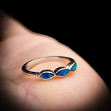 (O) Solid 925 Sterling Silver & Created Opal 3mm 3 Setting Band Ring