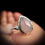(R) Solid 925 Sterling Silver & Natural Rose Quartz Pear Ring