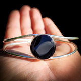 Solid 925 Sterling Silver & Natural Black Onyx Handmade Cuff Bracelet