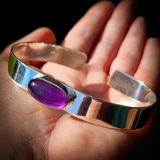 Solid 925 Sterling Silver & Natural Amethyst Oval Cuff Bracelet