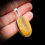 Silver Plated & Natural Tiger Eye Handmade Oval Pendant & Chain Necklace (30X25)