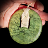 NZ Greenstone Pounamu Round Plate Pendant Necklace (N726)