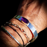 Solid 925 Sterling Silver & Natural Amethyst Oval Cuff Bracelet