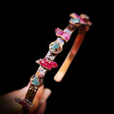 Electroformed Copper & Natural Raw Aquamarine with Raw Pink Tourmaline Bracelet