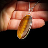 Silver Plated Natural Tiger Eye Handmade Oval Shaped Necklace (30X43)