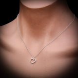 Solid 925 Sterling Silver & Half CZ Diamond Heart Pendant Necklace