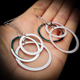 Solid 925 Sterling Silver 90mm Long 3x Round Set Hanging Earrings