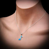 Solid 925 Sterling Silver & Created Blue Opal Music Note Pendant Necklace