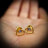 Solid 925 Sterling Silver Gold Lavender CZ Heart Stud Earrings